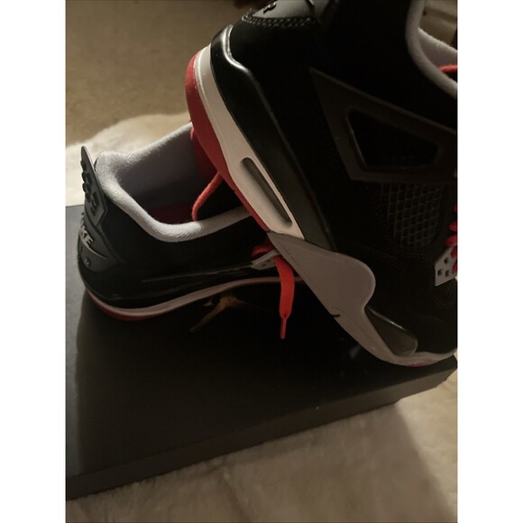 Air Jordan 4 Retro OG Bred 5Y Youth – Black Red GS Sneakers 408452-060 - Picture 4 of 8